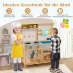 Vaikiška medinė virtuvėlė su lentynomis ir maišytuvu (Natūrali)