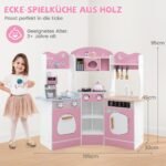 Medinė kampinė virtuvėlė su garso ir šviesos efektais (Rožinė)