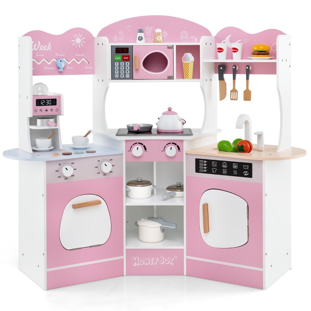spielzeug-k_chen-set-12273_8_ Medinė kampinė virtuvėlė su garso ir šviesos efektais (Rožinė)