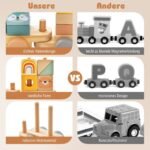 Medinis traukinukų rinkinys su kaladėlėmis ir gyvūnų raštais (Spalvotas)