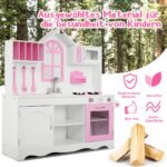 Medinė vaikų žaidimų virtuvėlė su kriaukle ir orkaite (Rožinė)