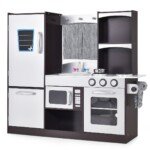 Vaikiška medinė virtuvėlė su daug daiktų laikymo vietos (Ruda)