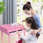 Vaikiškas 30 klavišų pianinas su natų laikikliu ir suoliuku (Rožinė)