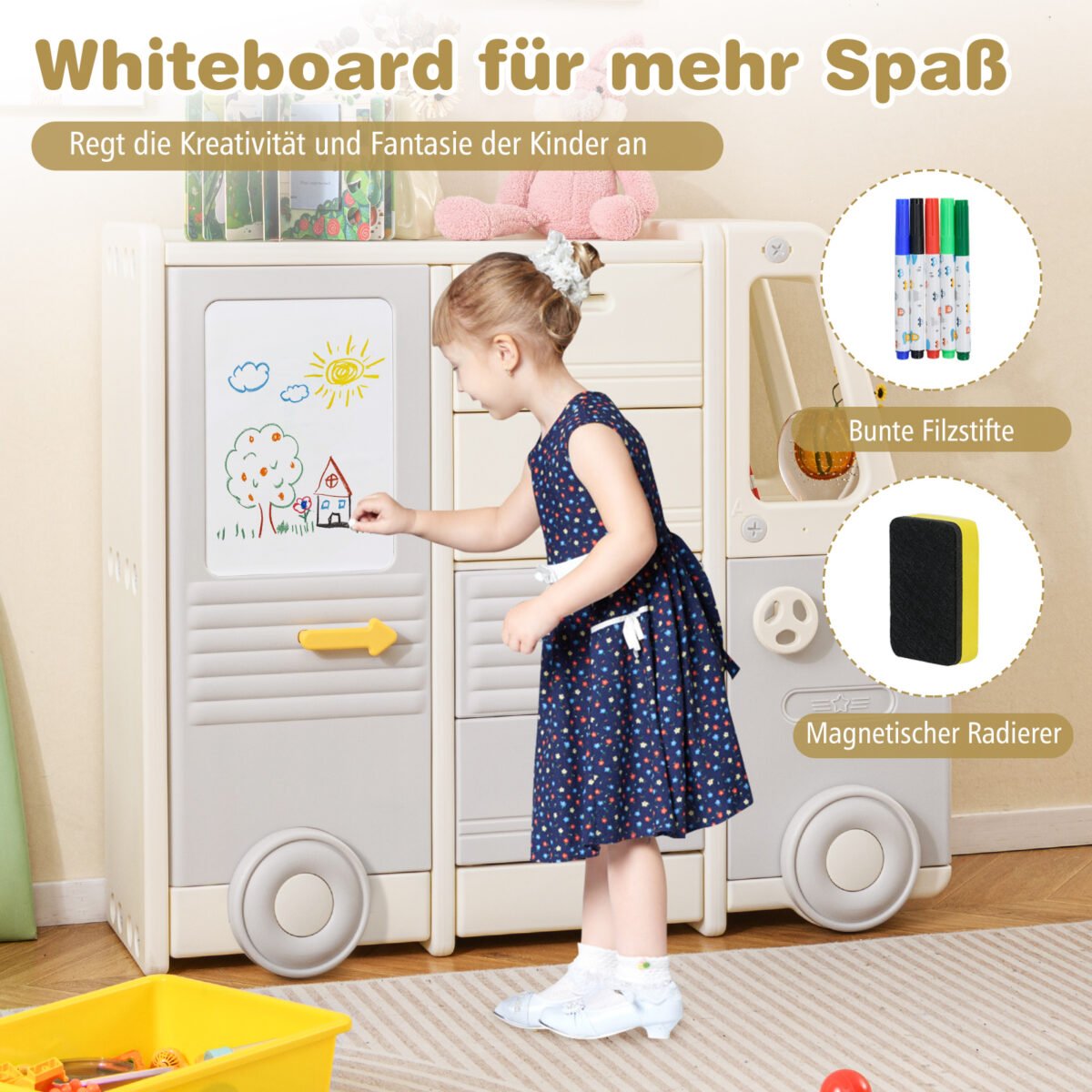 Vaikiška daiktų saugykla su lentyna ir rašymo lenta (Pilka)