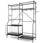 Sportinės įrangos organizatorius su 5 reguliuojamomis lentynomis (Juoda)