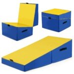 2 viename sulankstomas gimnastikos čiužinys su rankena (Mėlyna ir geltona)