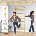 Sieninė sporto sienelė su 10 skersinių ir virvės laikikliu (Natūrali mediena)