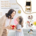 Dvipusis vaikų dailės molbertas su popieriaus ritinėliu (Natūrali)