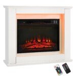 Elektrinis židinys su mediniu rėmu 1800W (Balta)