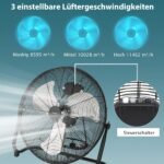 Galingas grindų ventiliatorius su 3 greičio pakopomis ir 51 cm skersmeniu (Juoda)