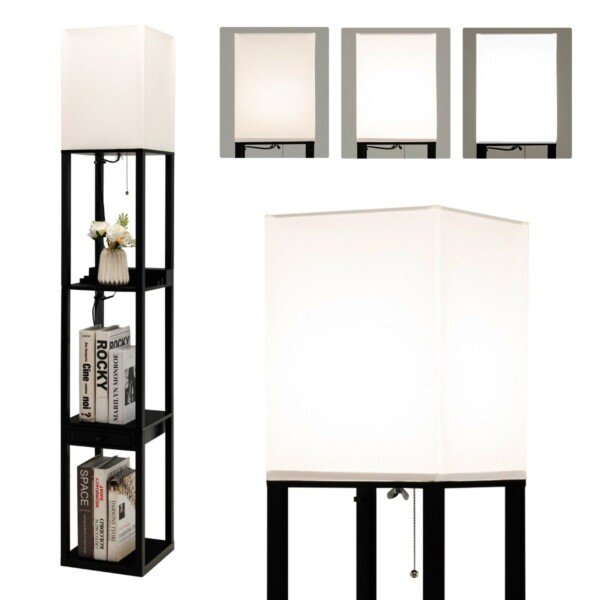 Stalinė lempa su lentynomis ir USB įkrovikliu (Juoda)