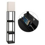 Stalinė lempa su lentynomis ir USB įkrovikliu (Juoda)