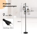 Moderni trijų gaubtų stovėjimo lempa (Juoda)