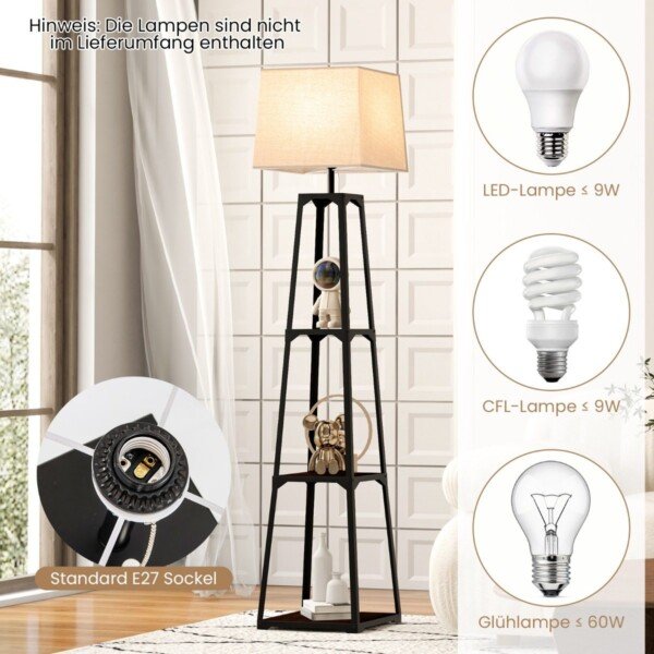 Stalinis šviestuvas su lentynėlėmis (Juoda)