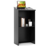 Stovimasis pultas su lentyna ir kabelių valdymu (Juoda)