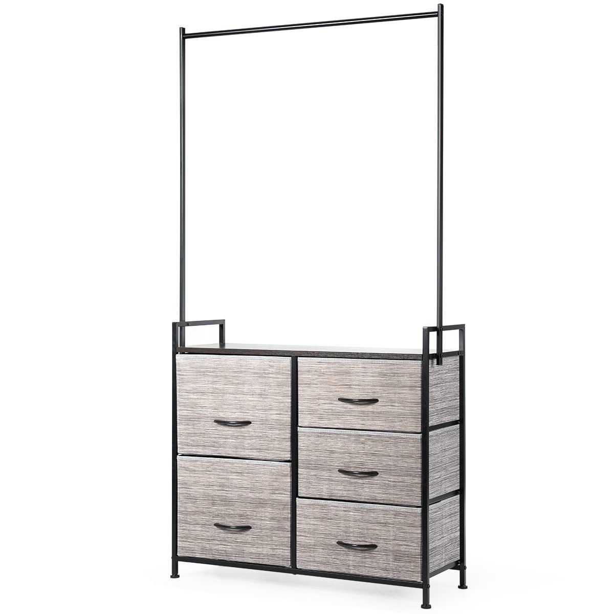 stoffschrank-hw63122_2_ Spintelė su drabužių kabykla ir aštuoniais stalčiais (Juoda)