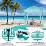 Nešiojamas paplūdimio skėtis nuo saulės su nuimama šonine sienelė ir aštuoniais smėlio maišais (Žalia)