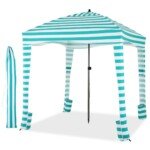 Nešiojamas paplūdimio skėtis nuo saulės su nuimama šonine sienelė ir aštuoniais smėlio maišais (Žalia)