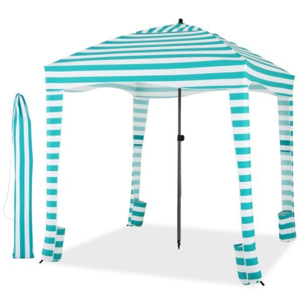 Nešiojamas paplūdimio skėtis nuo saulės su nuimama šonine sienelė ir aštuoniais smėlio maišais (Žalia)