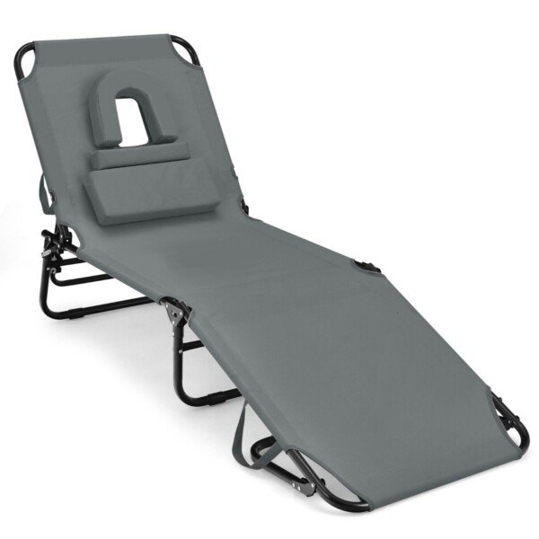 Reguliuojamas sulankstomas lauko gultas su anga veidui (Pilka)