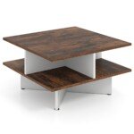 Kvadratinis kavos staliukas keturiomis lentynomis (Rustiška ruda)