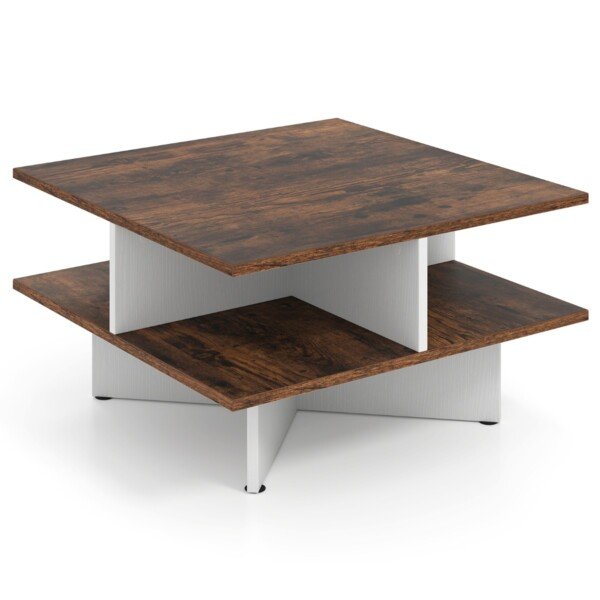 Kvadratinis kavos staliukas keturiomis lentynomis (Rustiška ruda)