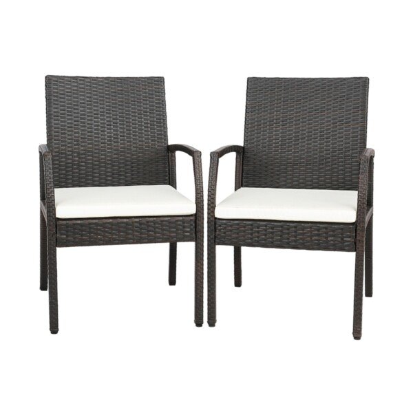 Lauko rotango krėslų su pagalvėmis komplektas (Ruda)