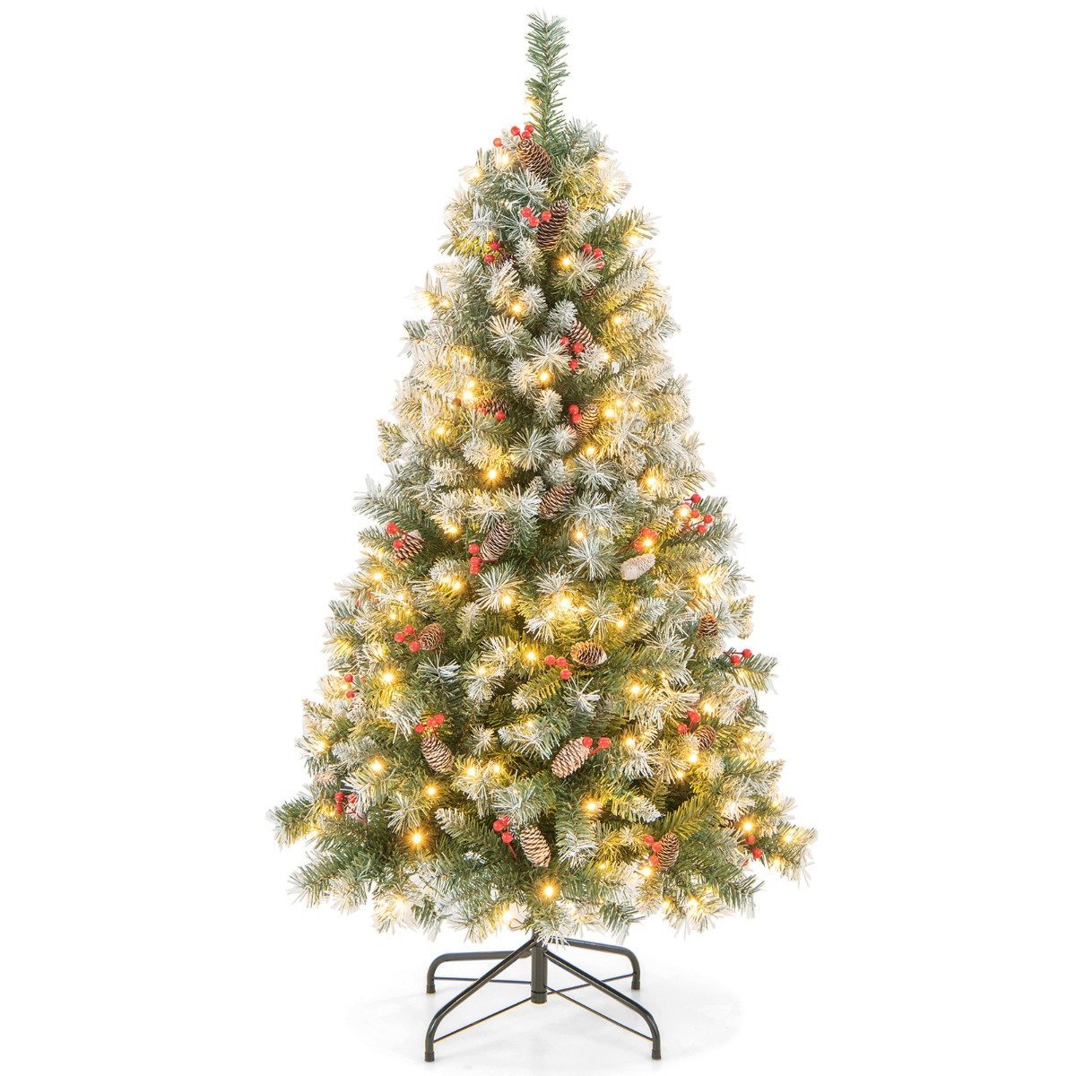 tannenbaum-cm24414de_9_ 150 cm dirbtinė eglutė su LED apšvietimu sniegu ir puošmenomis (Žalia)