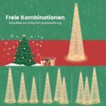 LED Kalėdiniai kūgio formos medeliai su girliandomis ir žvaigždėmis (Balta)