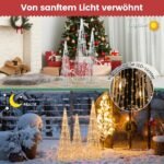 LED Kalėdiniai kūgio formos medeliai su girliandomis ir žvaigždėmis (Balta)