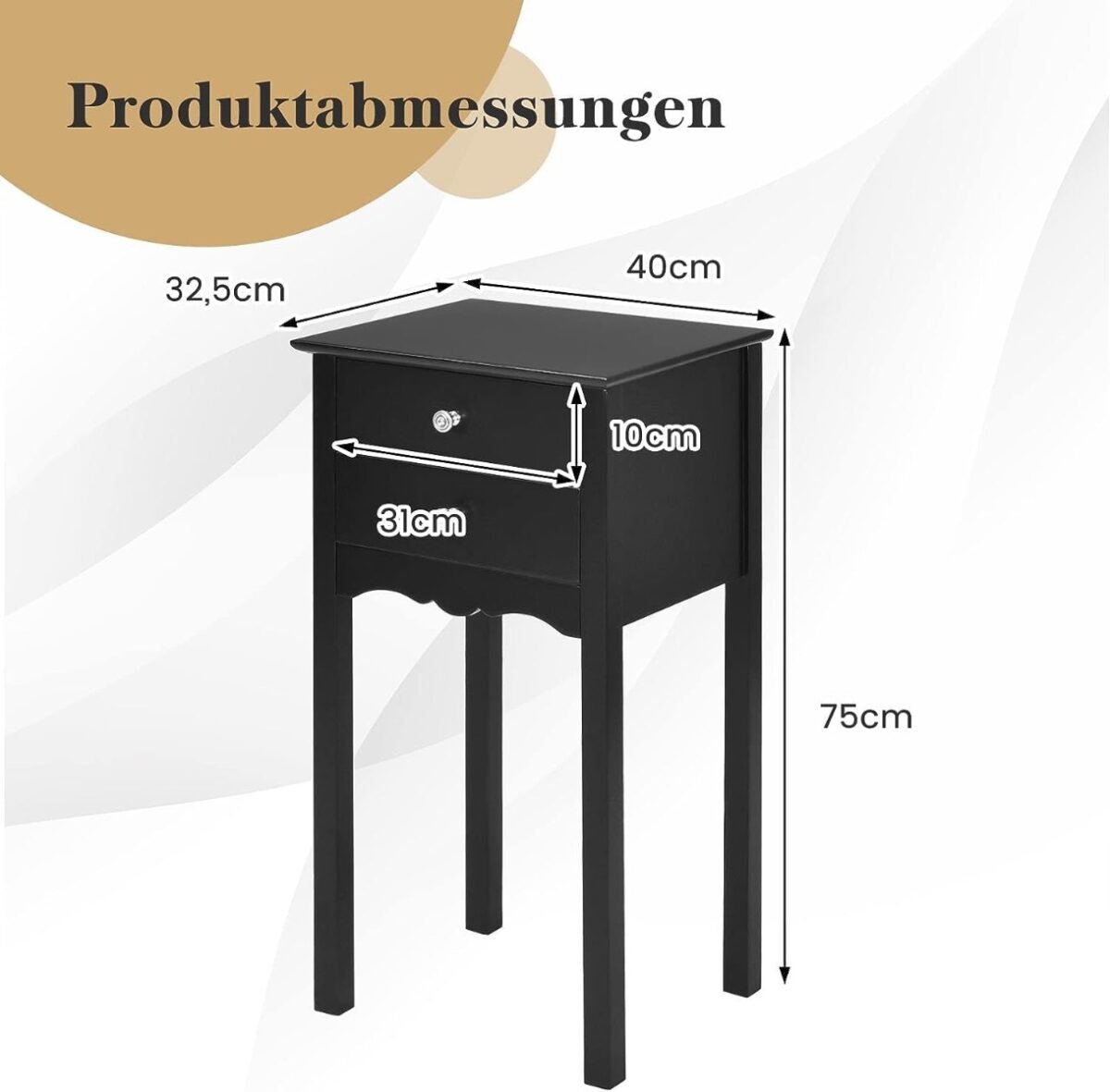 Naktinis staliukas su dviem stalčiais ir apsauga nuo apvirtimo (Juoda)