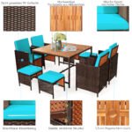 Sodo valgomojo baldų komplektas su 4 kėdėmis ir 4 osmaliukėmis (Žalia)