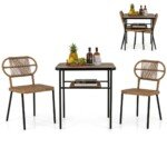 Sodo baldų komplektas su 2 kėdėmis ir stalu (Natūrali)