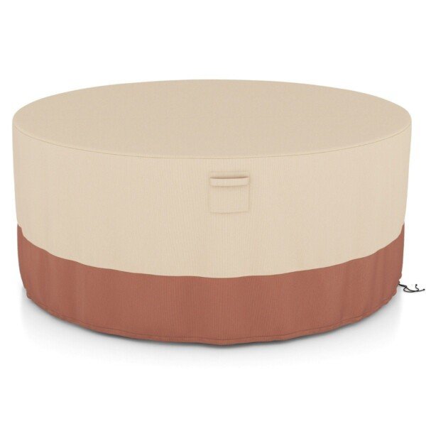 Apvalus lauko baldų uždangalas 158 cm su ventiliacijos angomis ir tvirtinimo dirželiais (Smėlio)