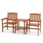 3 dalių medžio masyvo bistro komplektas su stalu ir dviem kėdėm (Natūrali)