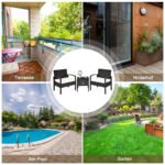 3 dalių lauko baldų komplektas su staliuku (Juoda)