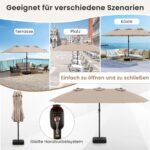 Didelis dvipusis sodo skėtis nuo saulės su stovu UPF 50+ (Ruda)