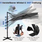 Stoginis skėtis su 360° sukimosi ir reguliuojamo polinkio funkcija (Pilka)