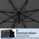 Stoginis skėtis su 360° sukimosi ir reguliuojamo polinkio funkcija (Pilka)