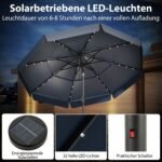 Sodo skėtis nuo saulės su LED apšvietimu ir 35° pakreipimo funkcija (Tamsiai mėlyna)