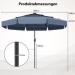 Sodo skėtis nuo saulės su LED apšvietimu ir 35° pakreipimo funkcija (Tamsiai mėlyna)