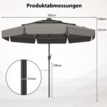 Tiesiamas sodo skėtis nuo saulės su LED apšvietimu (Pilka)