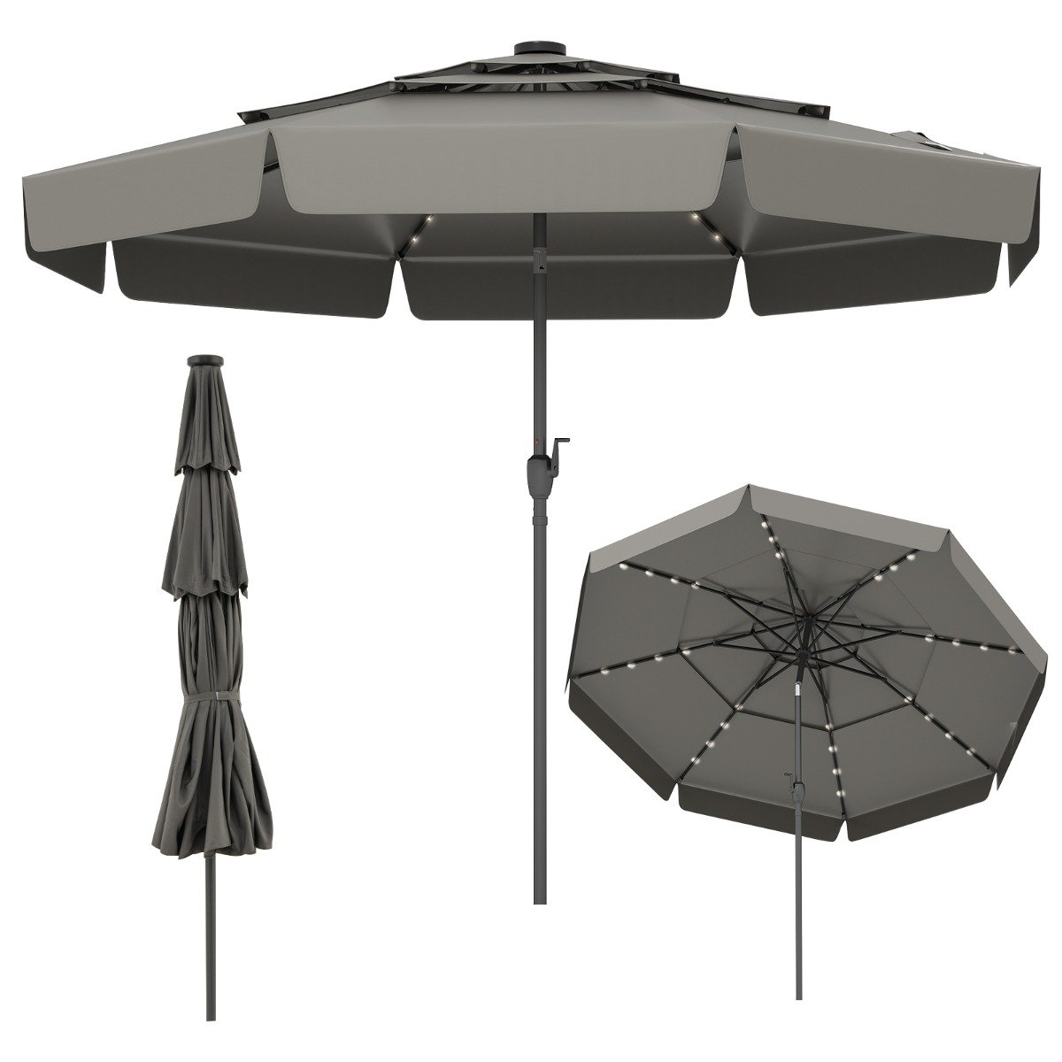 terrassenschirm-13855_9_ Tiesiamas sodo skėtis nuo saulės su LED apšvietimu (Pilka)