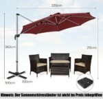 Pastatomas skėtis Ø 330 cm su švaistikliu ir 360° sukimosi funkcija (Raudona)