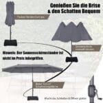 Didelis 2 7 m sodo skėtis nuo saulės su rankenėle (Tamsiai pilka)