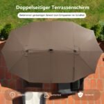 Didelis dvigubas lauko skėtis su LED saulės šviesa (Ruda)