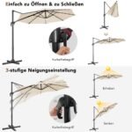 Terasonis skėtis su LED apšvietimu ir trimis pakreipimo nustatymais (Smėlio)