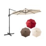 Terasonis skėtis su LED apšvietimu ir trimis pakreipimo nustatymais (Smėlio)