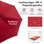 Lauko skėtis su LED apšvietimu ir saulės energija 300 cm (Vyno raudona)