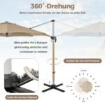 Skėtis nuo saulės su švaistikliu UPF 50+ 330 cm skersmens (Smėlio)